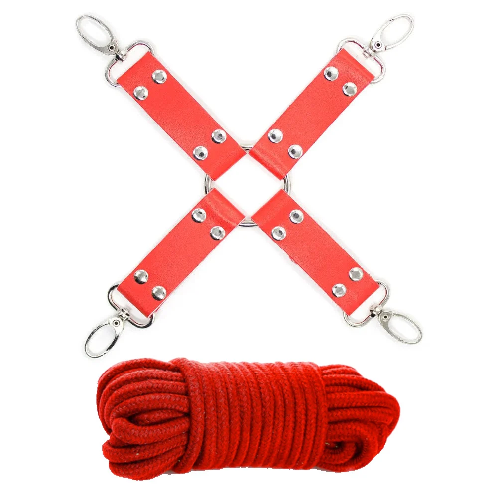 Faux Leather Cross Strap and Rope - Red