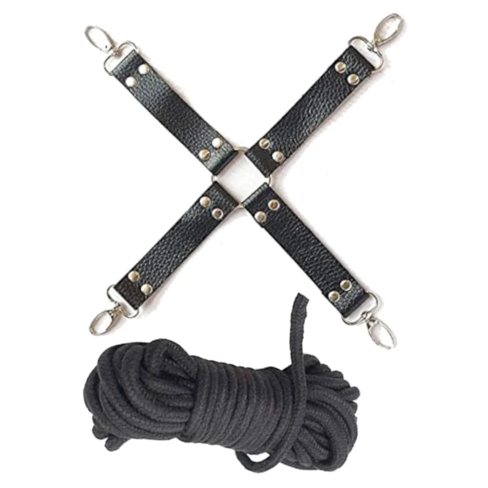 Faux Leather Cross Strap and Rope Black
