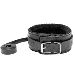 Faux Leather and Fur Collar and Pulling Belt BLACK