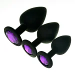 Silicone Anal Plugs with Jewel Black Clear Gem