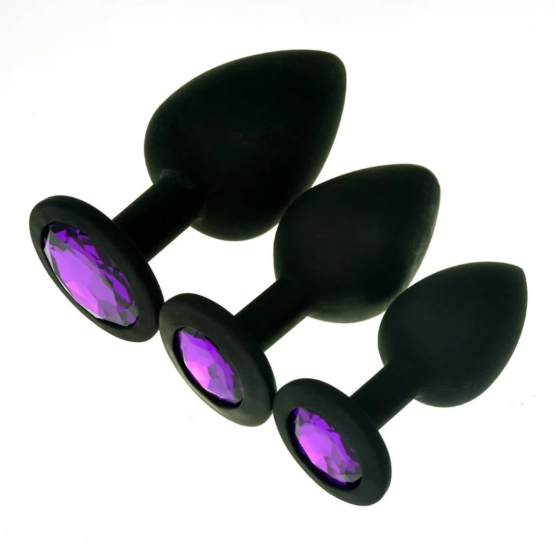 Silicone Anal Plugs with Jewel Black