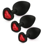 Silicone Anal Plugs with Jewel Black Clear Gem