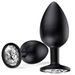 Silicone Anal Plugs with Jewel Black Clear Gem