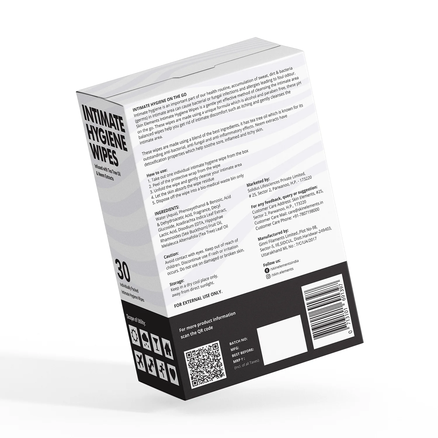 Skin Elements pH Balanced Intimate Wipes with Tea Tree Oil Individually Wrapped Wipes