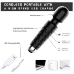 Mini Personal Wand Massager Speeds Patterns Black