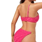 Cut Out One Shoulder Chain Linked Monokini One Piece Swimsuit Pink