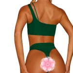 Cutout One Shoulder Brazilian Bikini Piece Green