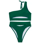 Cutout One Shoulder Brazilian Bikini Piece Green