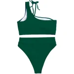 Cutout One Shoulder Brazilian Bikini Piece Green