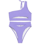 Cutout One Shoulder Brazilian Bikini Piece Purple