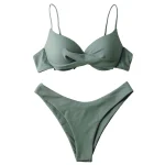 High Cut Thong Twist Piece Army Green