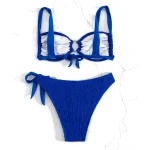 Tie Side Smocked Ring Linked Bikini Royal Blue