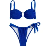 Tie Side Smocked Ring Linked Bikini Royal Blue