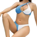 Underwire One Shoulder High Cut Bikini Set Piece Blue White
