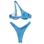 Underwire One Shoulder High Cut Bikini Set Piece Blue White