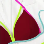 Color Block High Cut Triangle Thong Bikini Set Brown