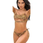 Deconstructed Animal print Two Piece Swimsuit Yellow