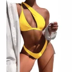 One Shoulder High Cut Brazilian Bikini Yellow