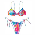 Push Up Underwire Bikini Set Piece Allover Print Rainbow