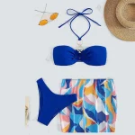 Ring Linked Halter High Cut Bikini Piece Blue