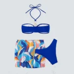 Ring Linked Halter High Cut Bikini Piece Blue