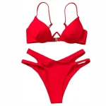 Spaghetti Strap Bikini Set with Underwire Piece Red