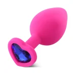 Silicone Anal Plug with Jewel Pink Purple Heart Base