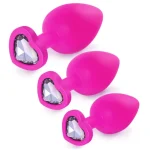 Silicone Anal Plug with Jewel Pink Purple Heart Base