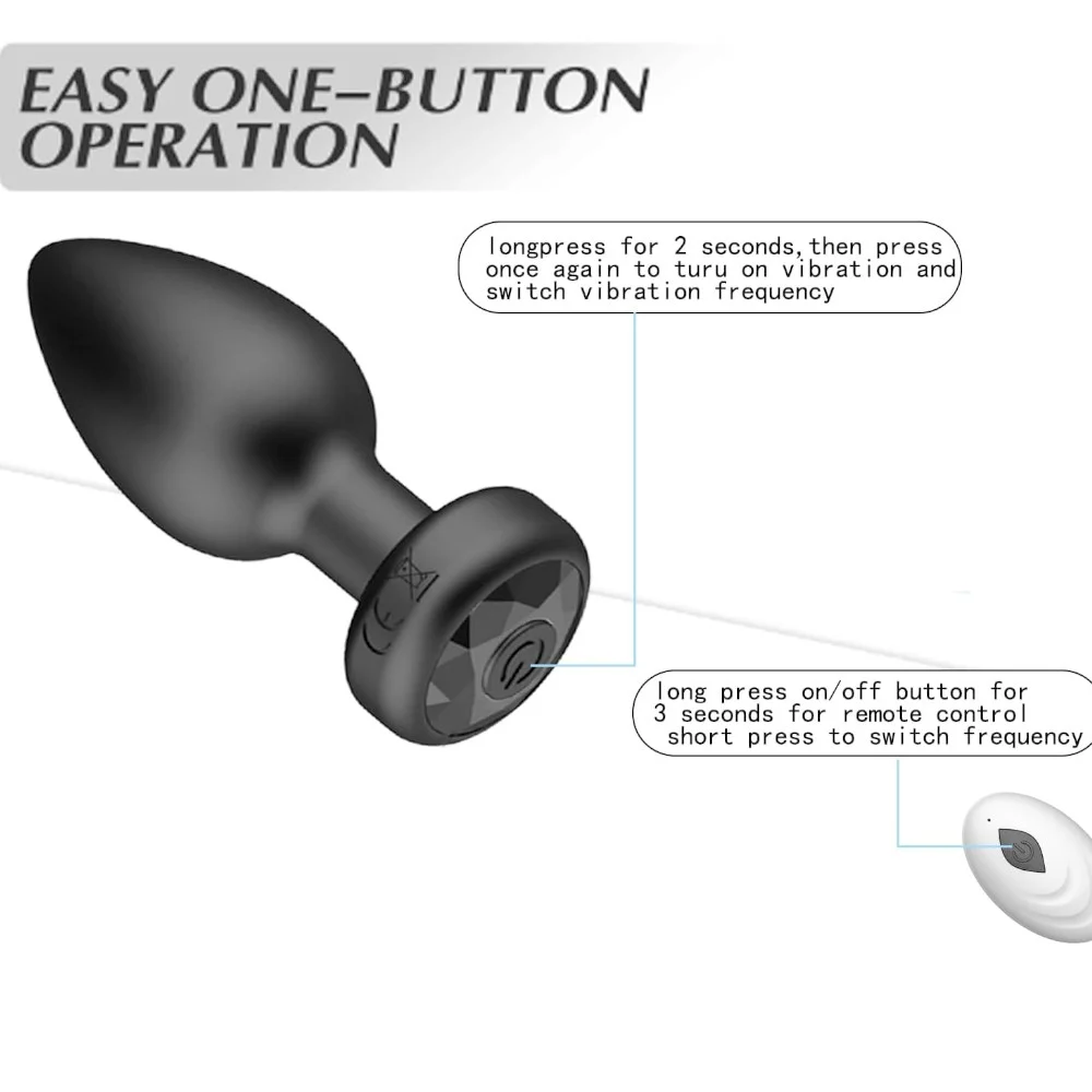 Silicone Vibrating Butt Plug with RC Black