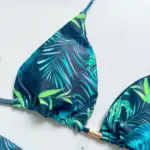 High Waist Brazilian Thong Bikini Swimsuit Set Green Palms