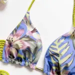 High Waist Brazilian Thong Bikini Swimsuit Set Green Purple Palms