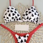 High Waist Brazilian Thong Bikini Swimsuit Set Hearts:White Red Set
