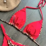 High Waist Brazilian Thong Bikini Swimsuit Set Leopard Red