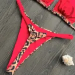 High Waist Brazilian Thong Bikini Swimsuit Set Leopard Red