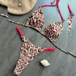 High Waist Brazilian Thong Bikini Swimsuit Set Leopard Red