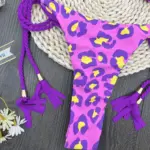 High Waist Brazilian Thong Bikini Swimsuit Set Purple Leopard
