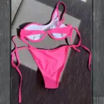 One Shoulder Mesh Patchwork Bikini Set Blue