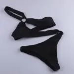 One piece Backless Monokini with Decorative Circular Rings Black