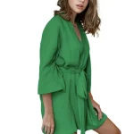 Short Luxury Waffle Spa Robe Green