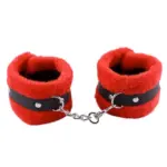 Faux Leather Cuffs with Detachable Chain Red