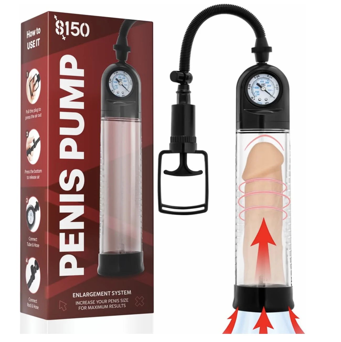 Manual Vacuum Penis Enlarger Pump with Pressure Gauge