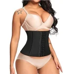 Latex Short Waist Cincher with Steel Bones Hook Rows Black OPT