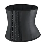 Latex Short Waist Cincher with Steel Bones Hook Rows Black OPT