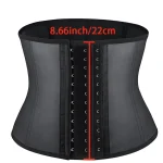 Latex Short Waist Cincher with Steel Bones Hook Rows Black OPT