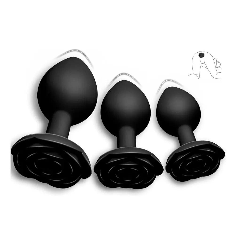 Silicone Rose Base Luxe Anal Plug Set Black