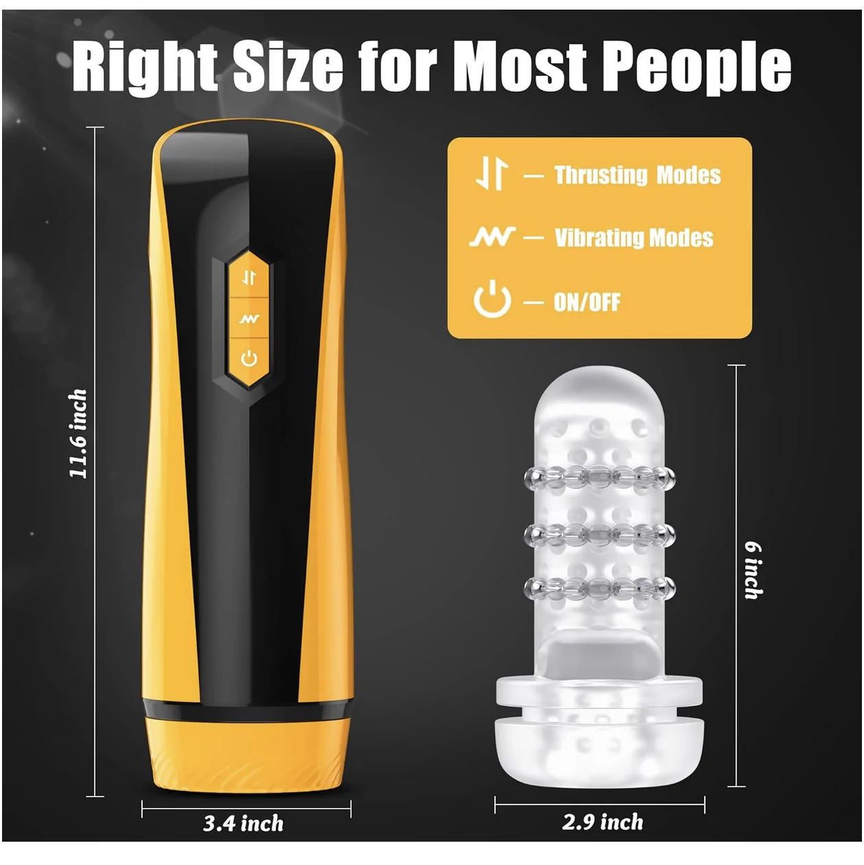 Automatic D Realistic Textured Male Masturbator with Thrusting & Vibration Modes Yellow