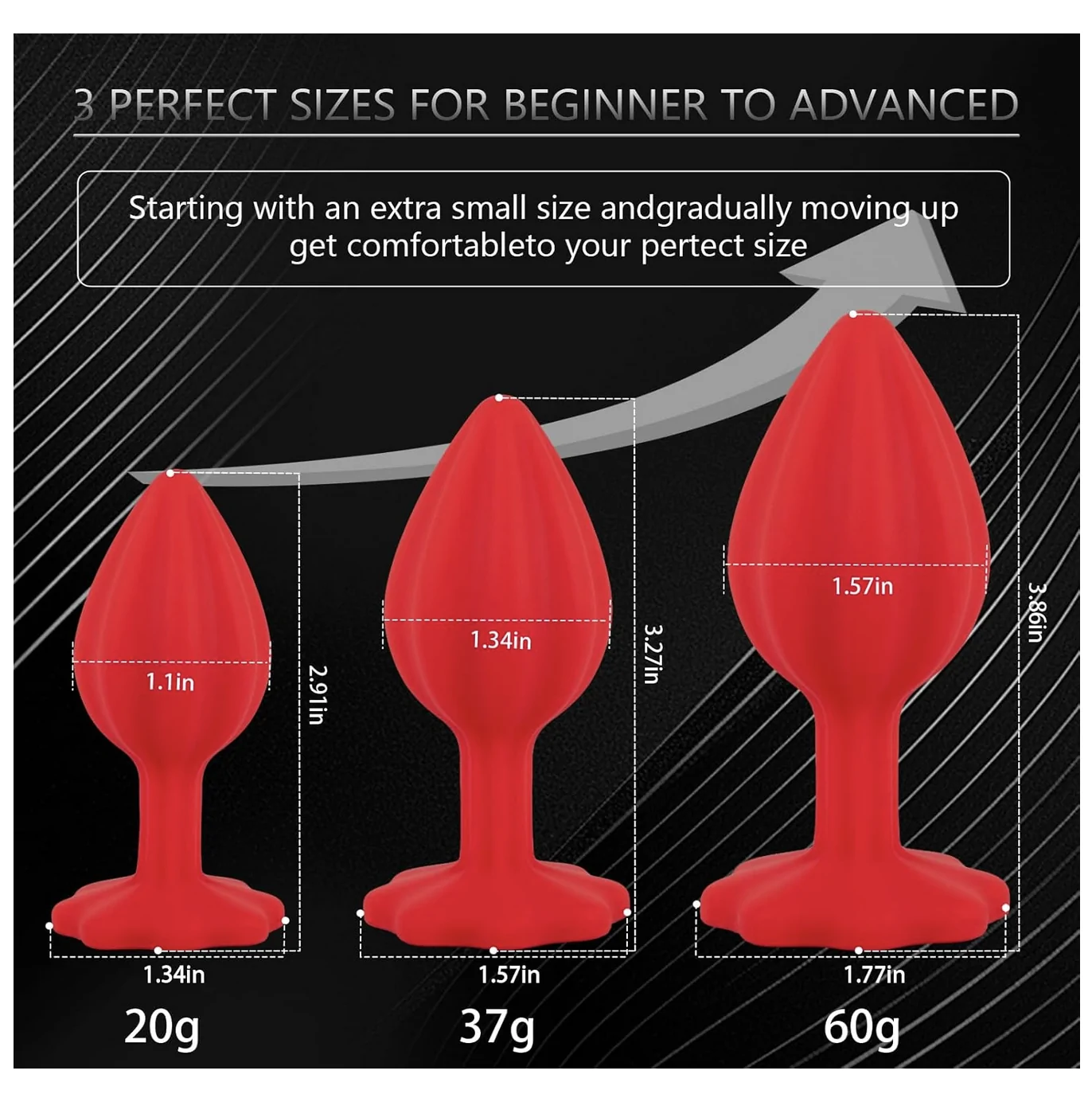 Silicone Anal Trainer Plugs with Jewel Red