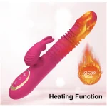 Thrusting Vibrating Dual Motor Rabbit Dildo with Heating Vibration Modes Pink