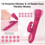 Thrusting Vibrating Dual Motor Rabbit Dildo with Heating Vibration Modes Pink
