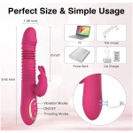 Thrusting Vibrating Dual Motor Rabbit Dildo with Heating Vibration Modes Pink